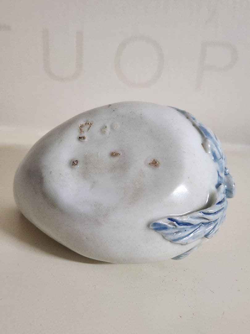 李朝 特大桃型水滴 辰砂青華彩 高麗白磁 染付 李氏朝鮮 書道具 水差 水