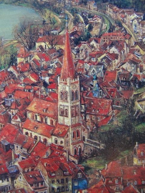 花巻碧、【ぶどう畑からの眺め】、希少な額装用画集より、新品額装付