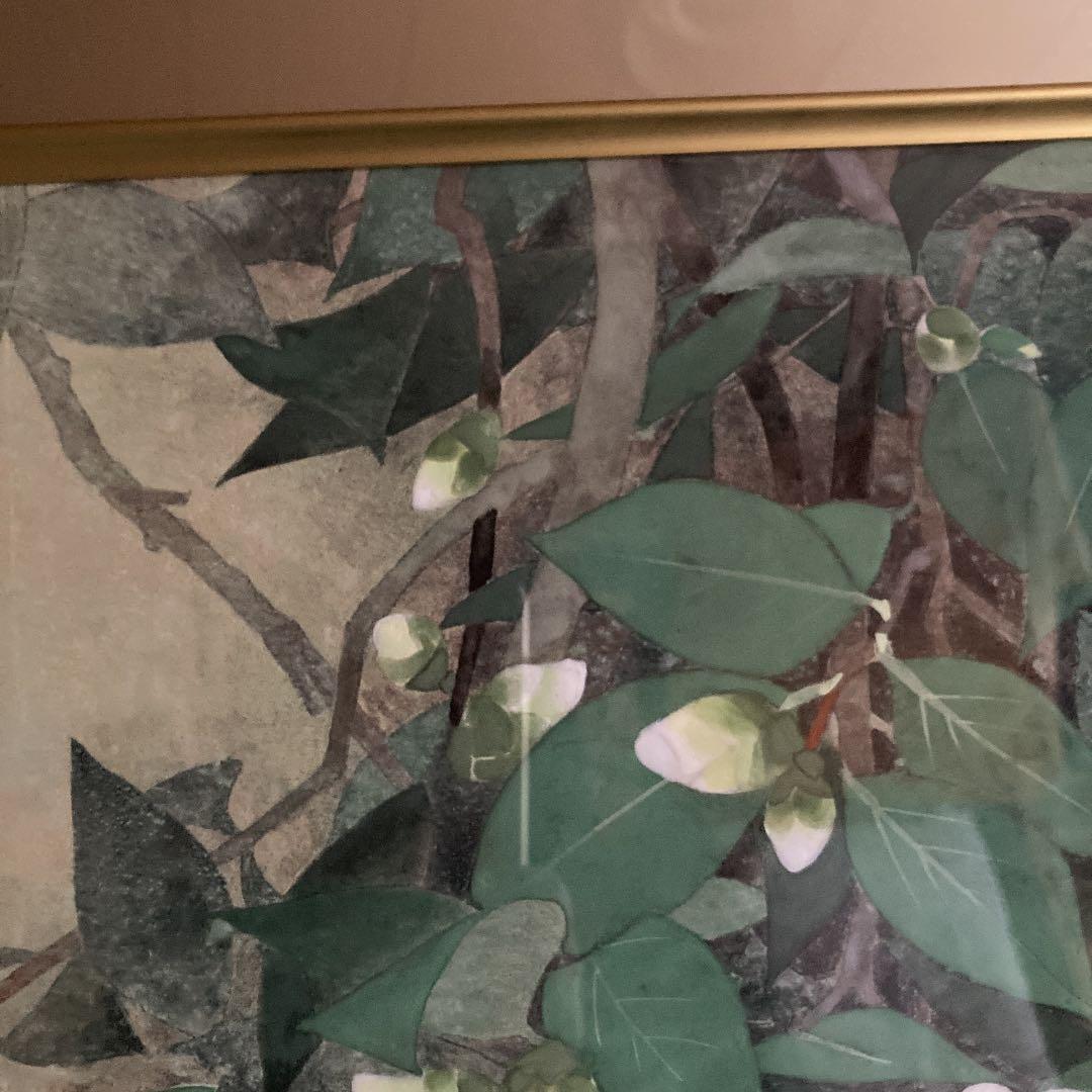 前原満夫　日本画　8号　白侘助