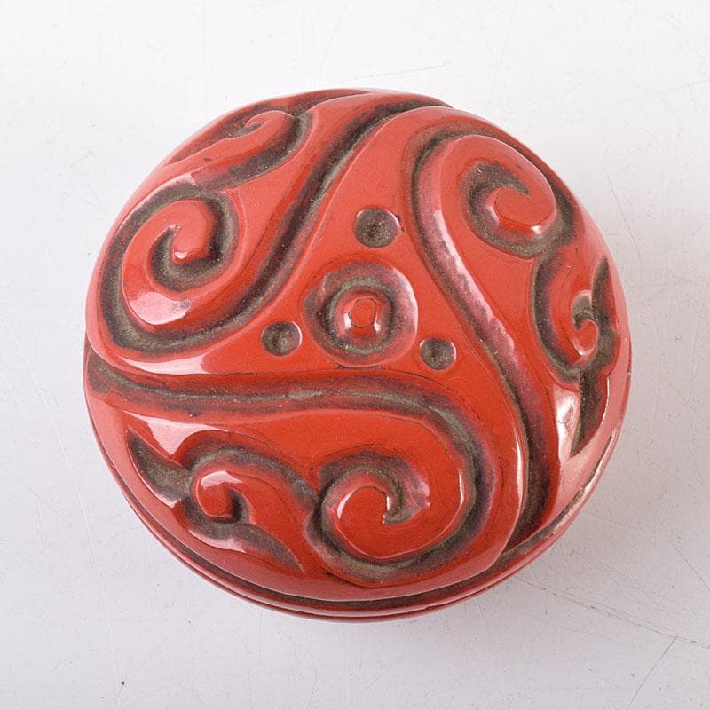 中国　堆朱　倶利雕　香合　時代箱付　M　R8563