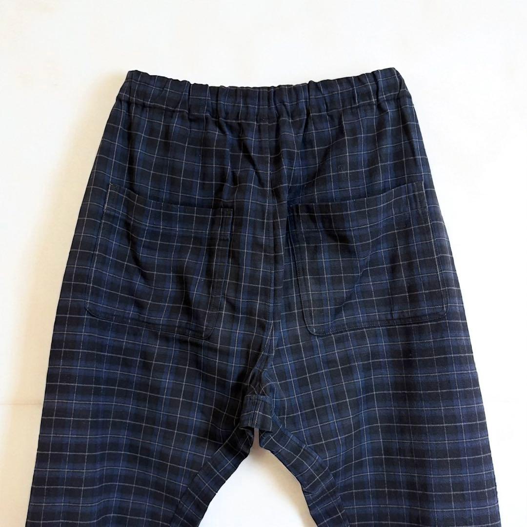 アーツアンドサイエンス ネイビーチェック イージーパンツ カシミヤ混