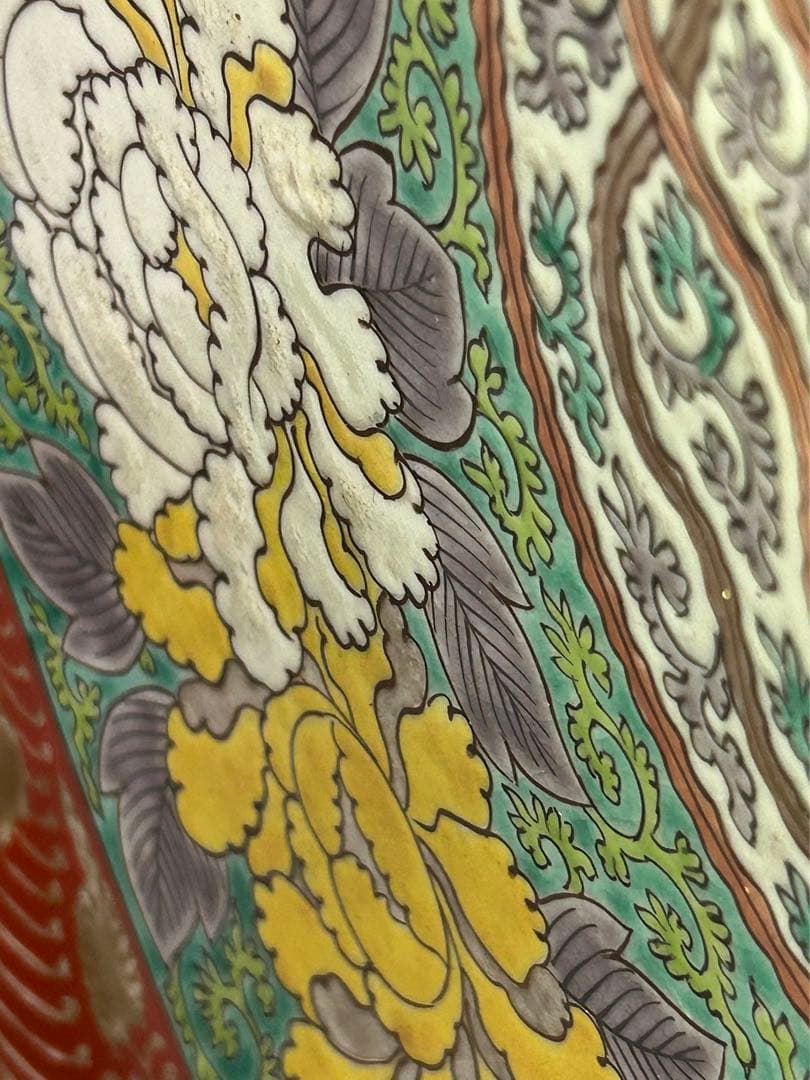 古家蔵出 骨董品 太明成化年製 大皿 鳳 菊 大皿 飾り皿 約47cm