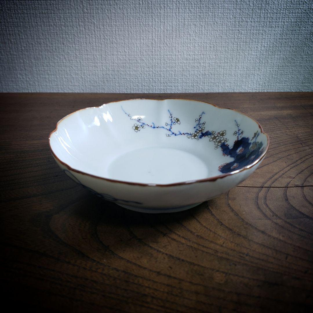 八花弁皿 染付 色絵付 取り皿 なます皿 岩 梅 菊 銘