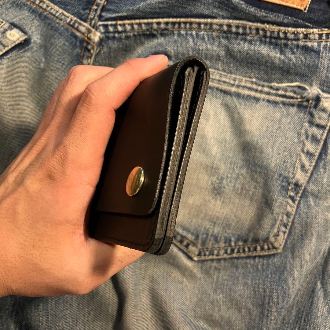 薄型ミドルトラッカーウォレット 2層 ブラス 栃木レザー ハンドメイド