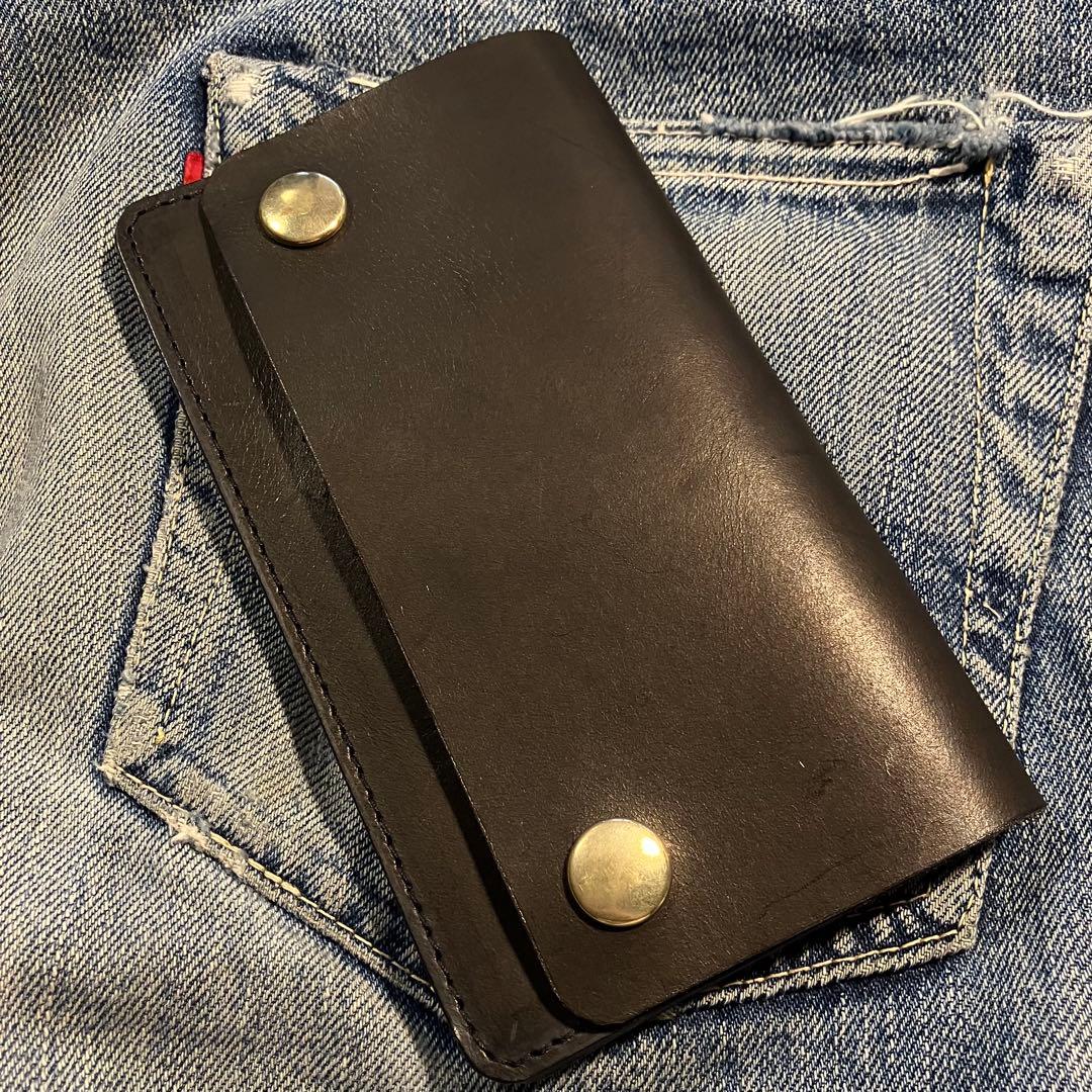 薄型ミドルトラッカーウォレット 2層 ブラス 栃木レザー ハンドメイド