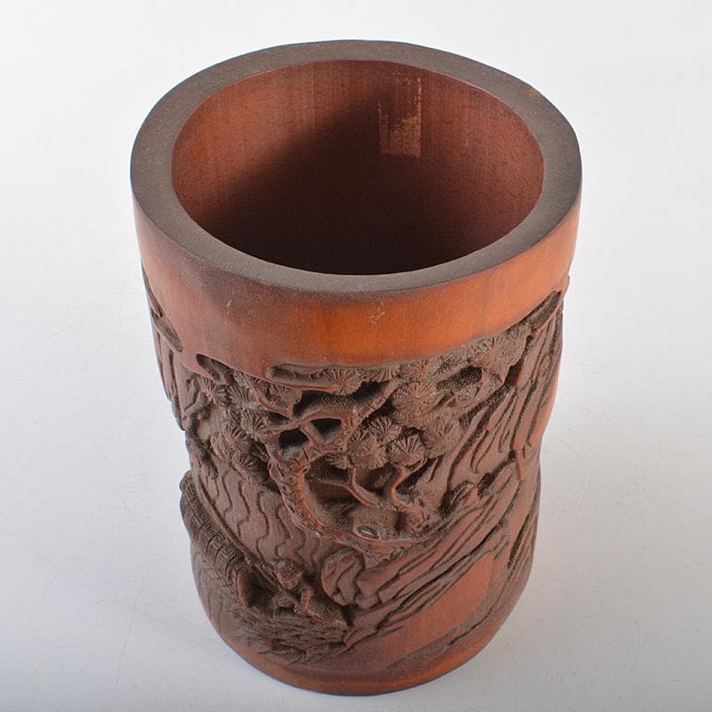 中国 乾隆御題 古竹彫刻 漢詩山水人物雕 筆筒 C R7140E - メルカリ