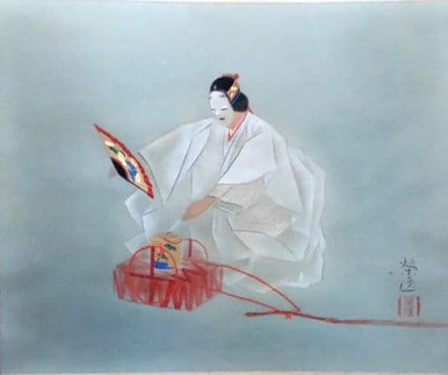 松風」二井栄逸 掛軸 絹本肉筆 真筆保証 共箱付