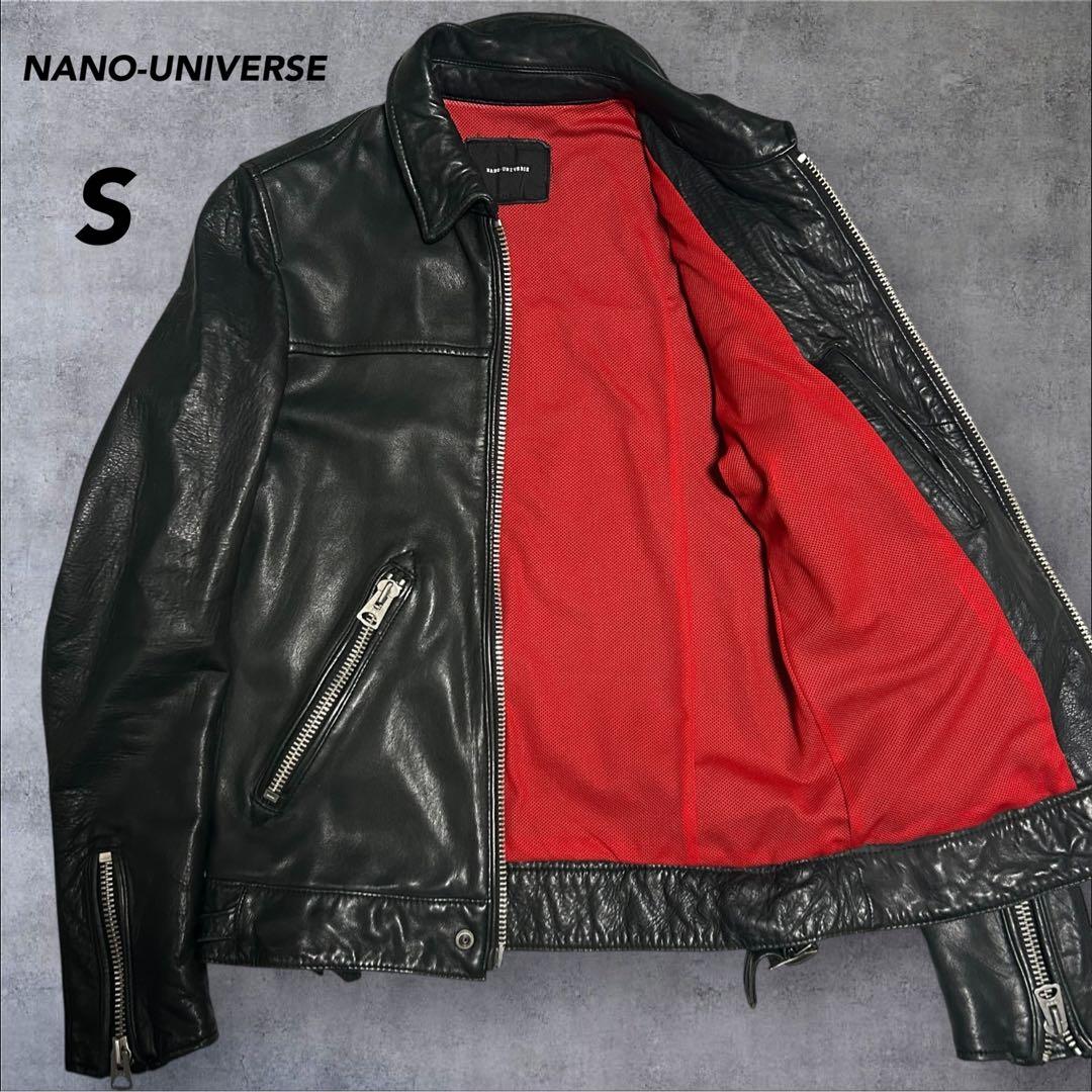 美品】ラムレザー ナノユニバース 裏地赤メッシュ ビッグジッパー
