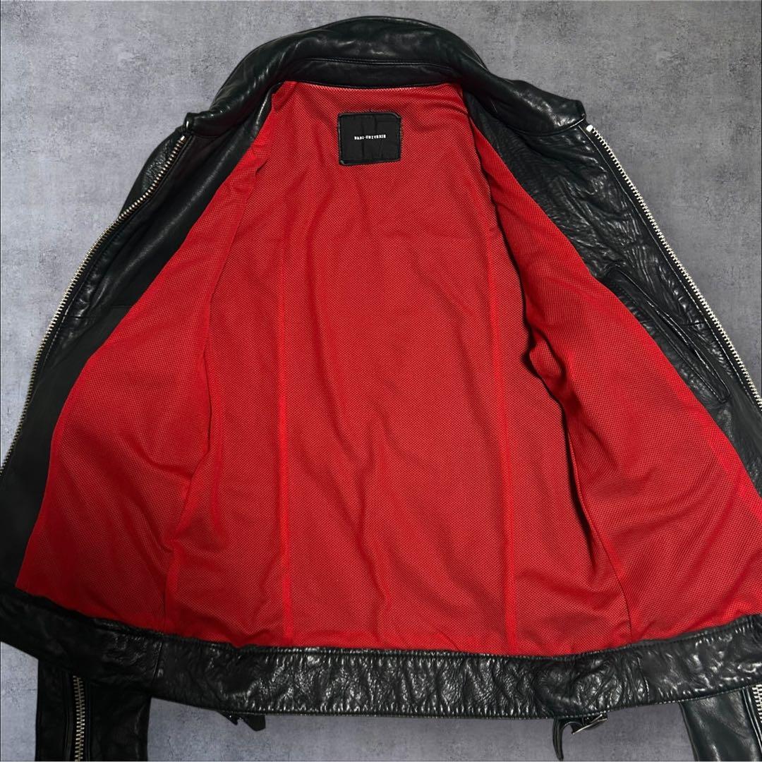 美品】ラムレザー ナノユニバース 裏地赤メッシュ ビッグジッパー