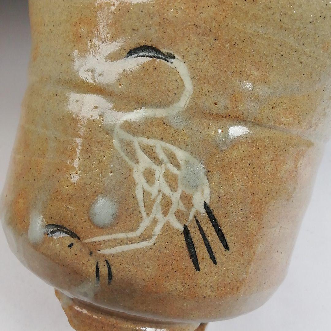 T978 茶碗 『立鶴』『筒茶碗』『廣州窯 造』 共箱 抹茶碗 茶道具