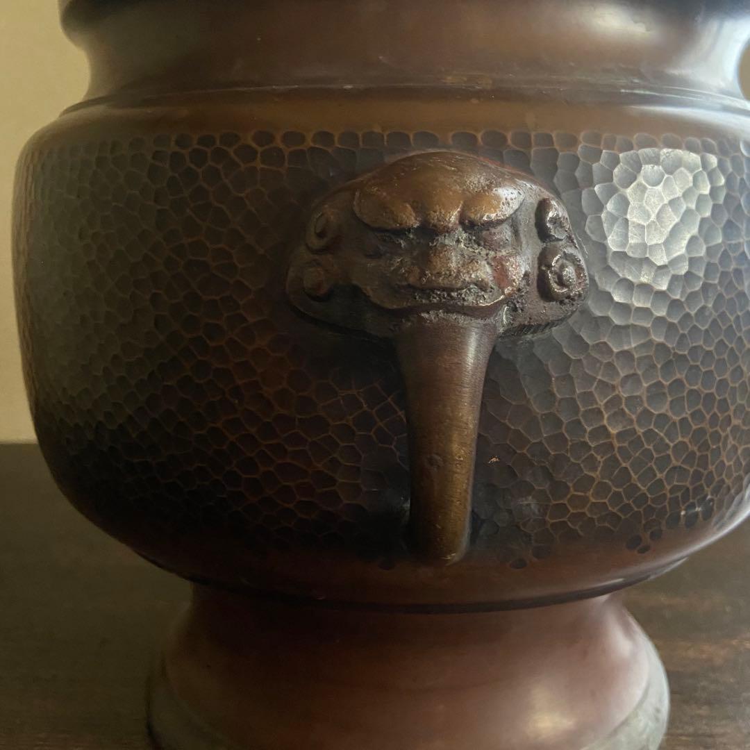 銅製 獣耳 槌目模様 火鉢 古い火鉢
