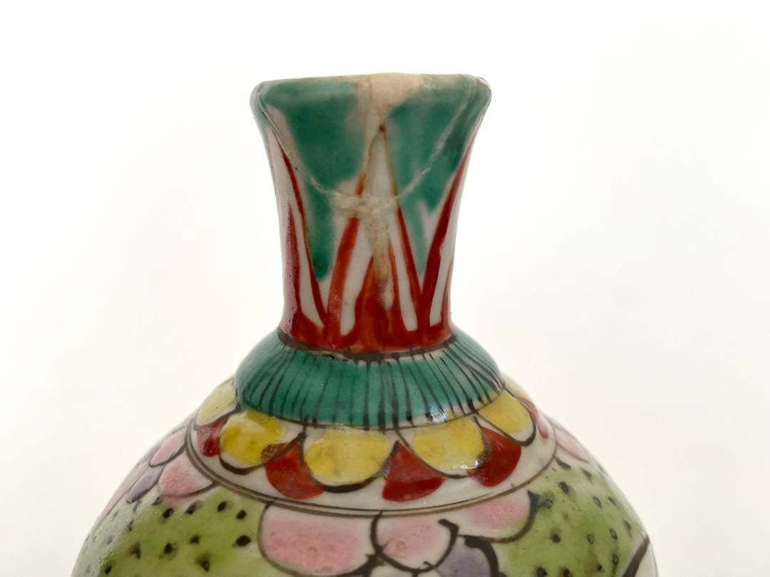 1 骨董 アンティーク 保命酒徳利 鞆徳利 岩谷焼 色絵 花瓶 花入