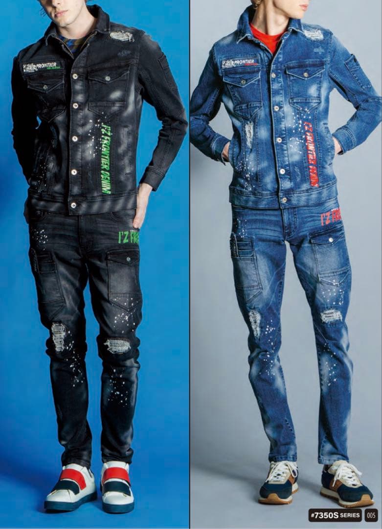 アイズフロンティア７３５０ＳデニムＧ　３Ｌ寸カーゴパンツ88cm上下組ブラック