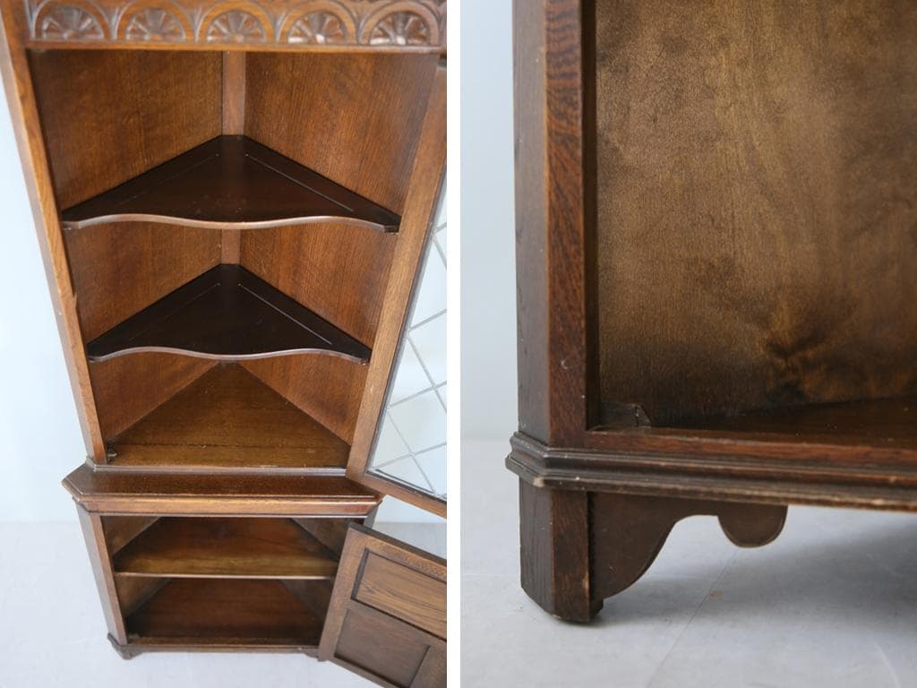 英国アンティークJC製コーナーキャビネット/ディスプレイ棚/食器棚(91-26)