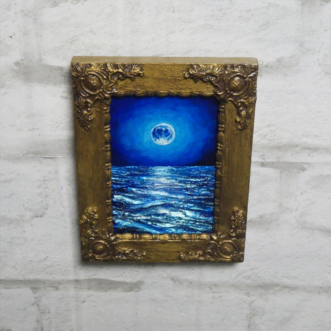 油絵 油彩 油彩画 絵 絵画 キャンバスパネル ミニ絵画【スーパーブルームーン】