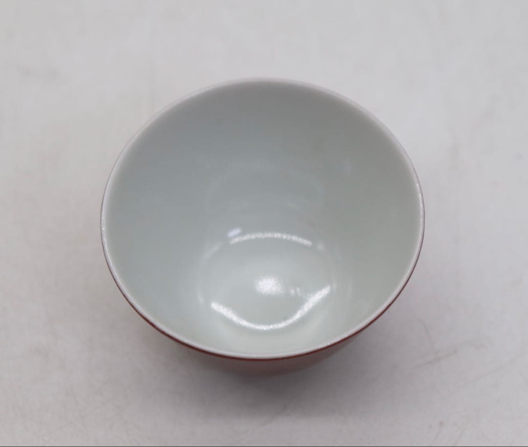 江戸 古清水 紅釉小杯ペア 亀水作 高級茶器 殻手 送料