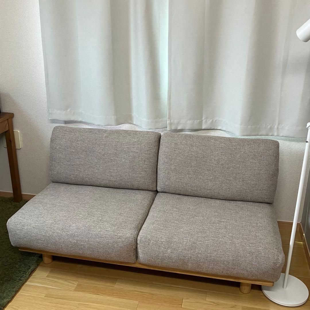 無印良品 ゆったり座れるアームレスソファ　２シーター　ポリエステル平織ベージュ