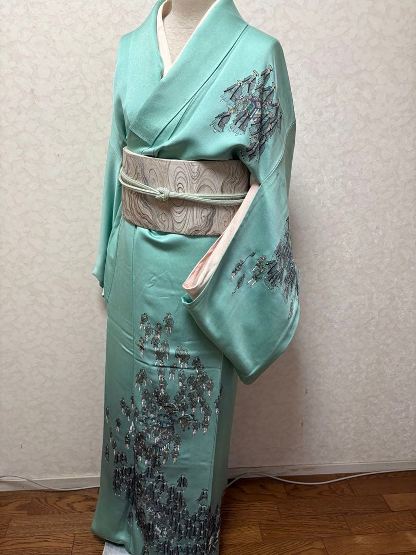 青木龍雲作大名行列訪問着 平和屋着物○染色作家 青木龍雲 訪問