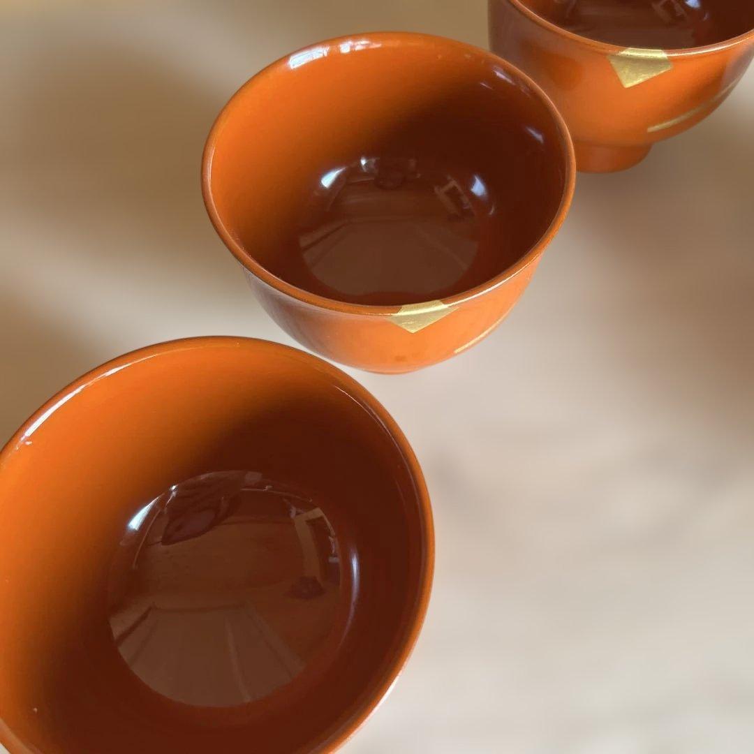 オレンジ 漆器椀 5個セット 金色装飾 - メルカリ
