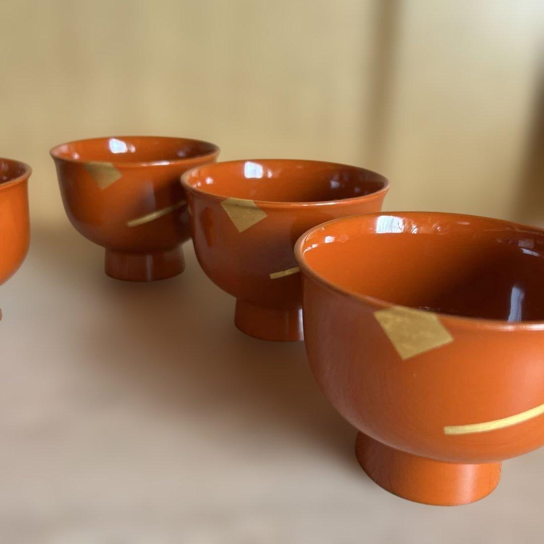 オレンジ 漆器椀 5個セット 金色装飾 - メルカリ