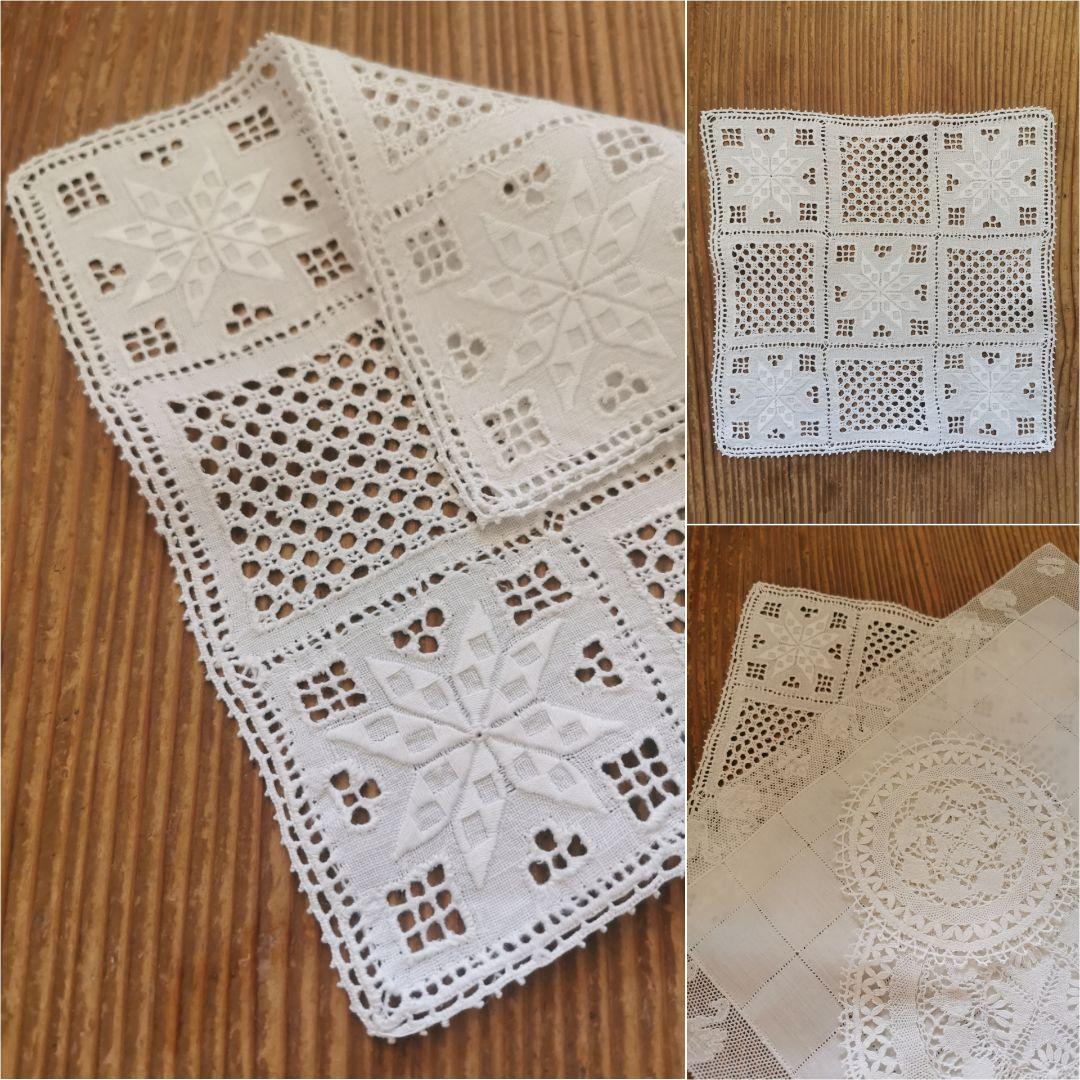 ヴィンテージ 北欧ハーダンガー/ヒデボ 白糸刺繍 ドローンワーク