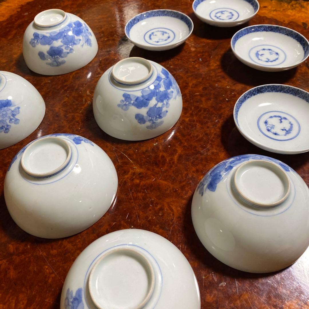 染付蓋付茶碗6客セット11cm6cm 美術品・アンティーク・コレクション