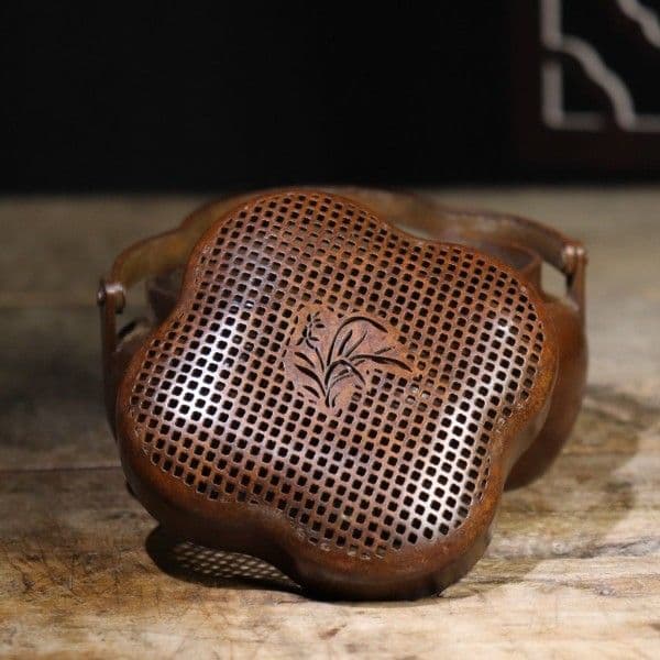 銅器 蘭花暖手炉 手提げ炉 香炉 茶道檀香炉 装飾品 工芸品 置物