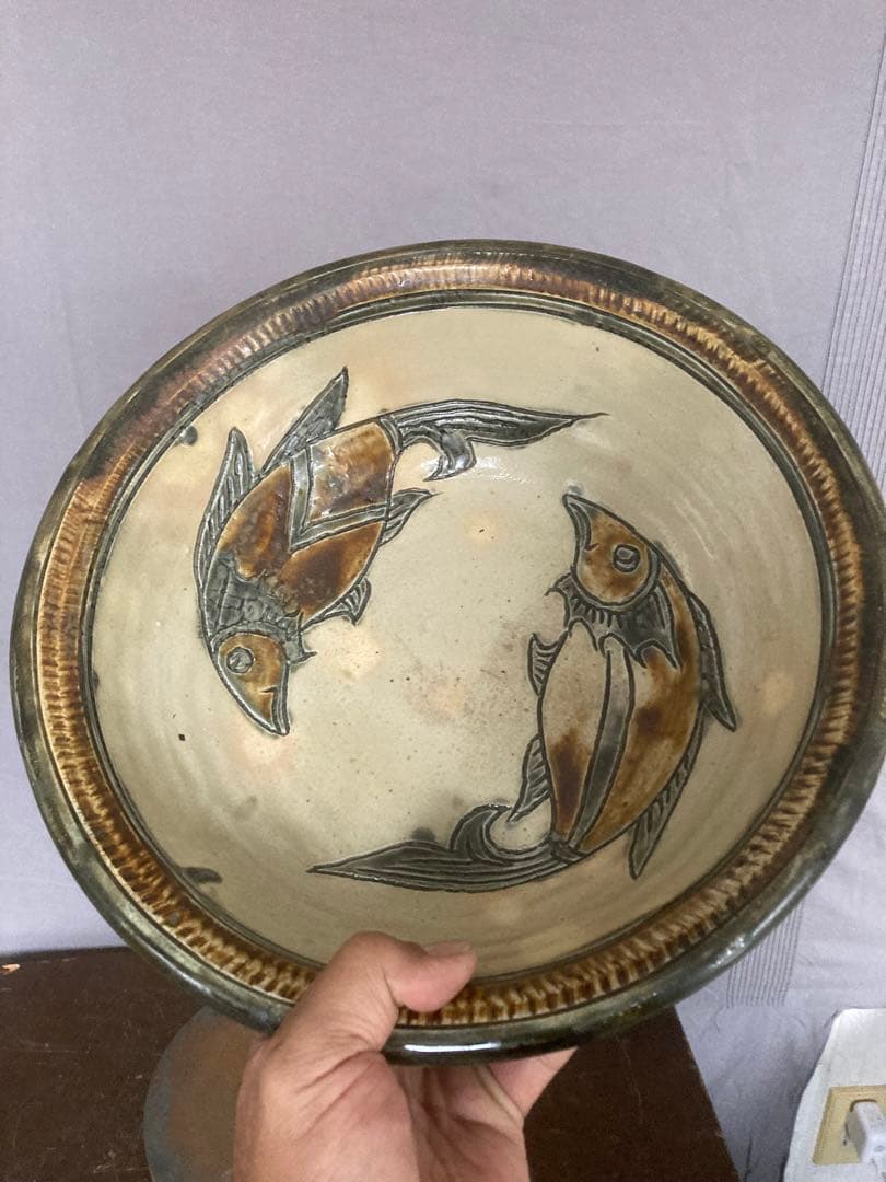 宮城智 30cm 大型魚紋鉢 やちむん 壷屋焼