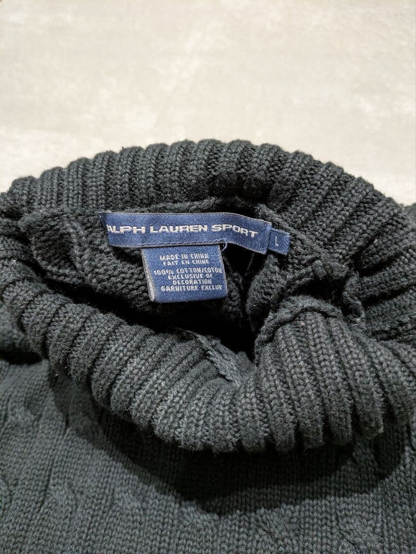 ラルフローレンスポーツ　タートルネック　刺繍　ブラック　コットン100%