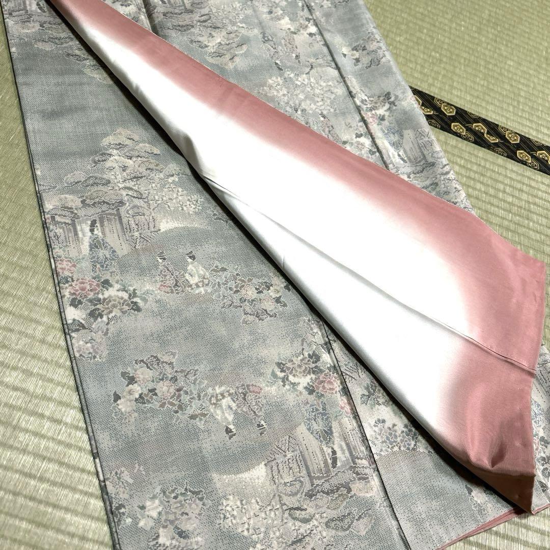 正絹 白大島紬小紋 ベージュ×グレー×パープル 横双 単品 本場白大島紬