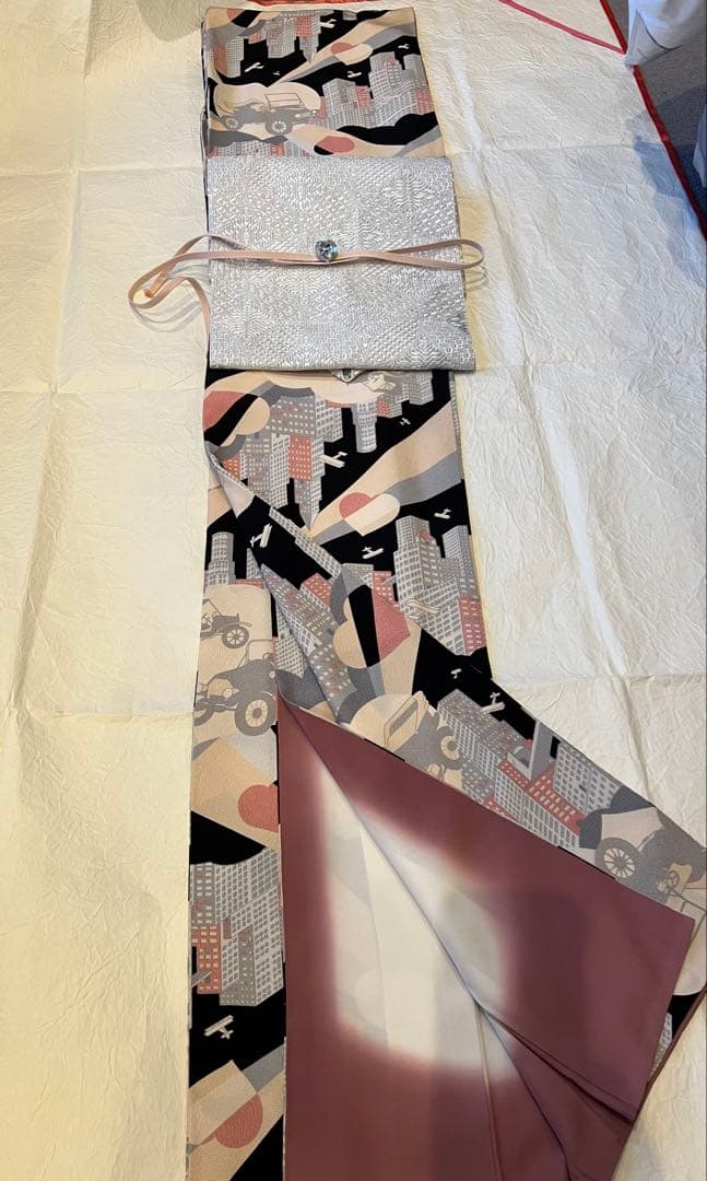 ふりふ 紫織庵コラボ 着物 「あいらぶニューヨーク」 正絹 大正友禅