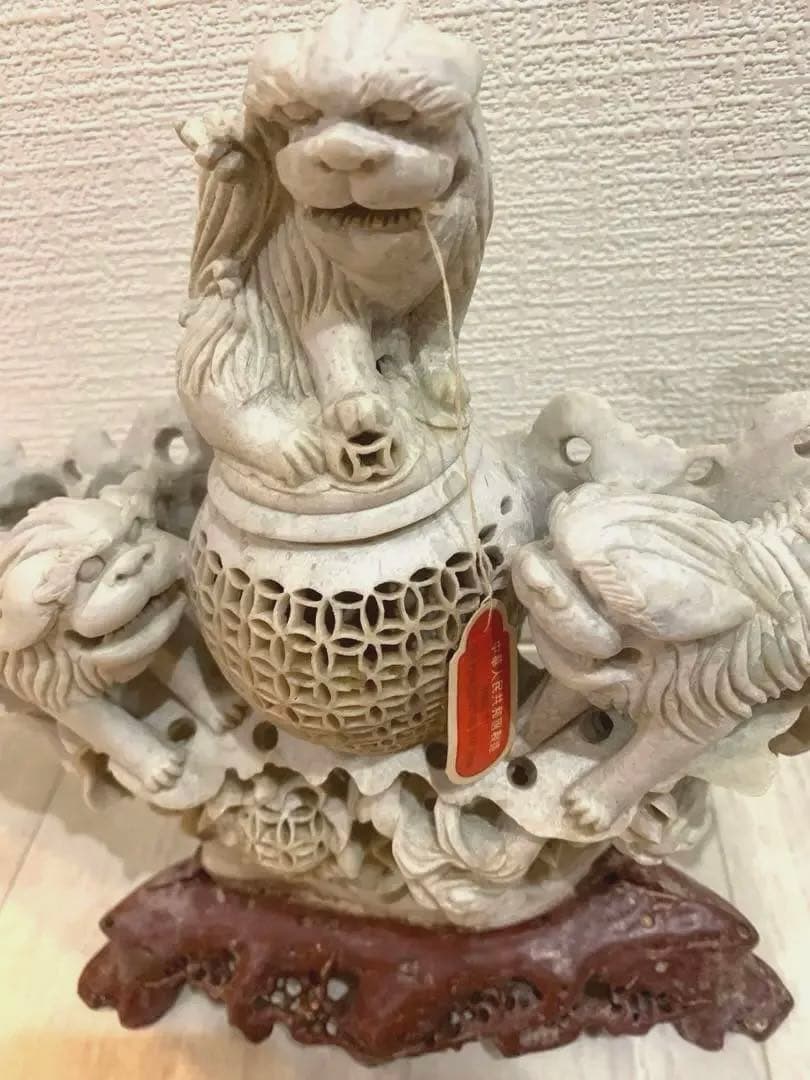 『中国』天然石 青田石 骨董彫刻 アンティーク 獅子鈕蓋爐 香炉 置物（1） 中国』天然石 青田石 骨董彫刻 アンティーク 獅子鈕蓋爐 香炉 置物（1