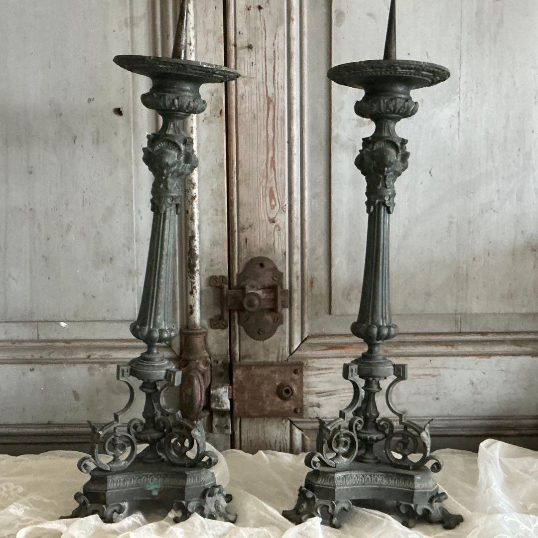 19世紀中期 フランスアンティーク 祭壇用大きな燭台 教会 キャンドル