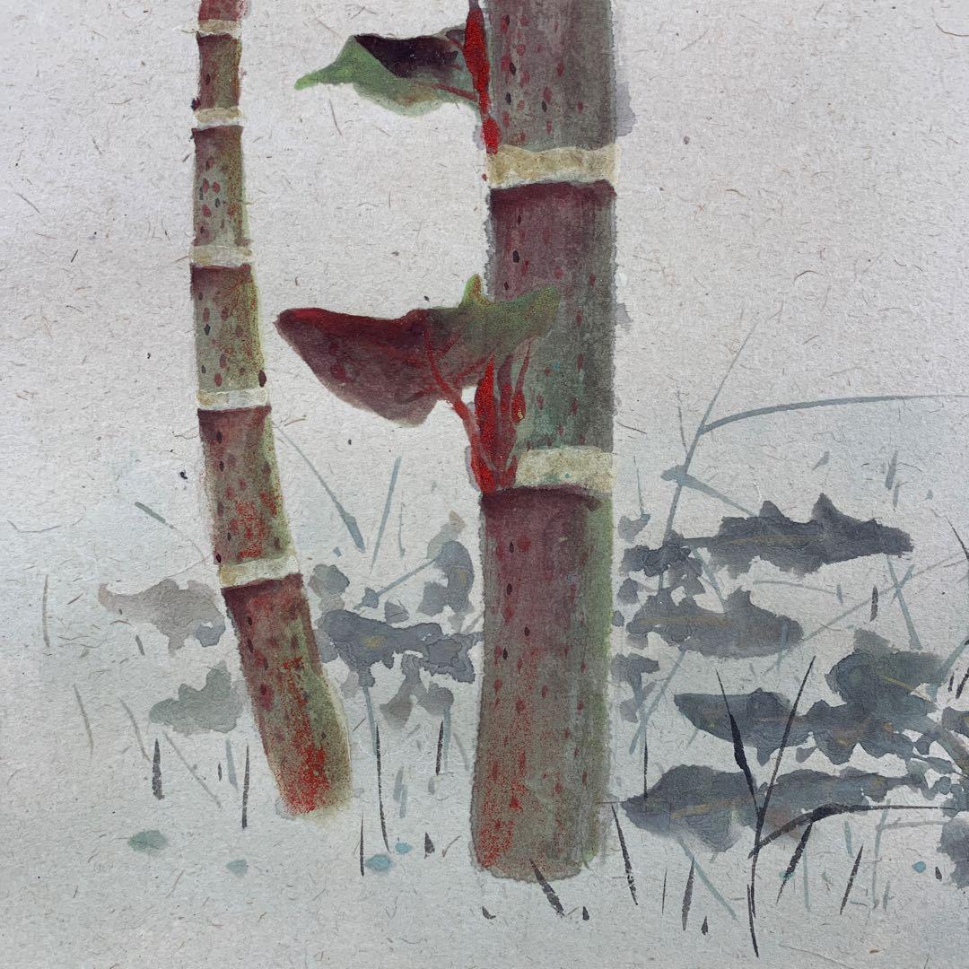 美品 掛け軸 久芳道信作 虎杖(いたどり)図 花鳥 共箱 二重箱 美術年鑑掲載