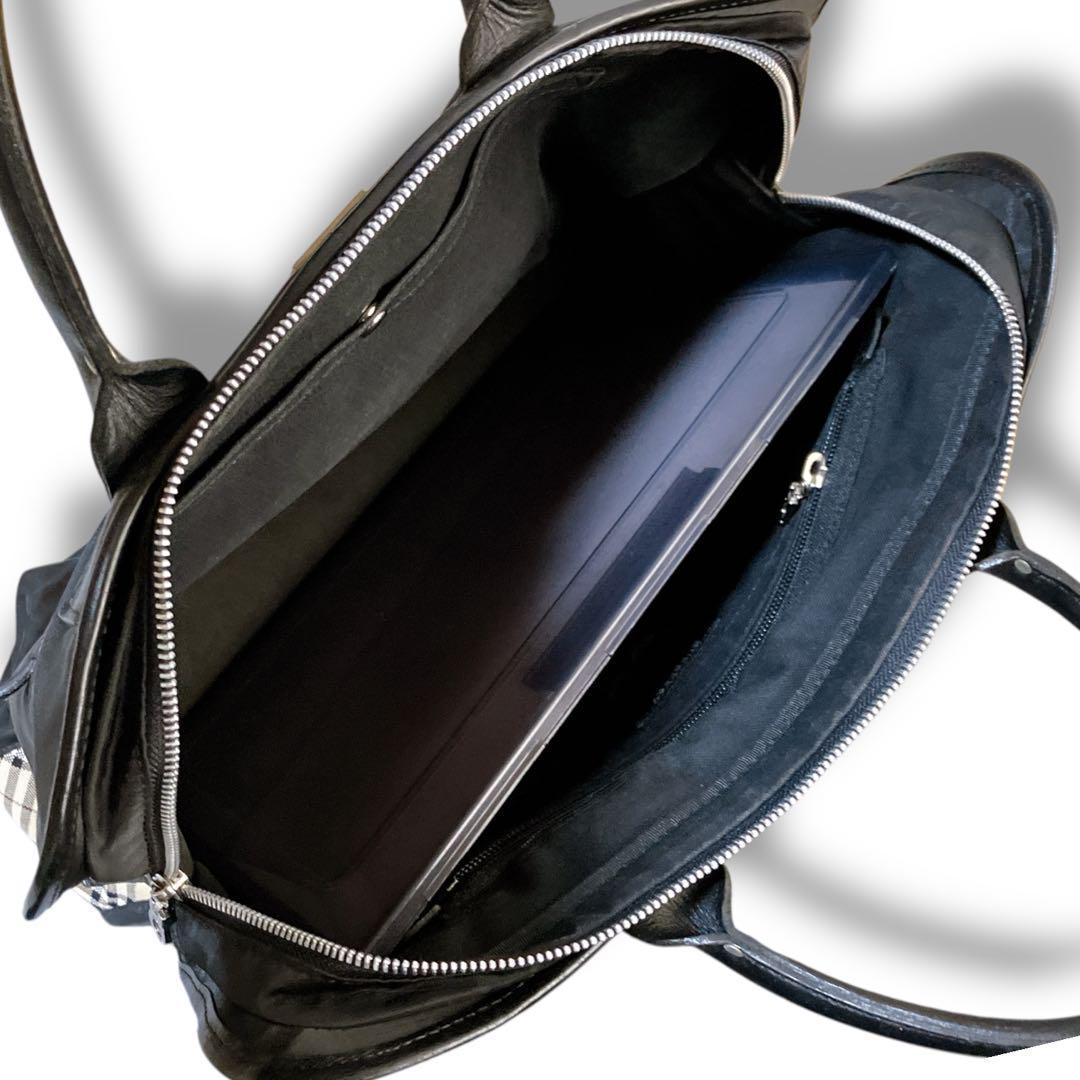 バーバリー ブラックレーベル 良品 ラウンドノバチェックブリーフケース ブラック