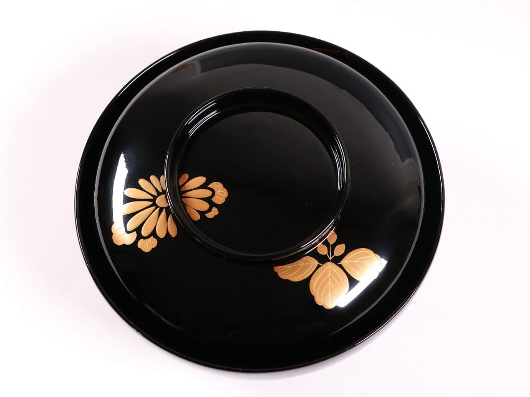 CM399】天然木漆塗 菊桐鳳凰金蒔絵 黒塗 煮物椀 1客