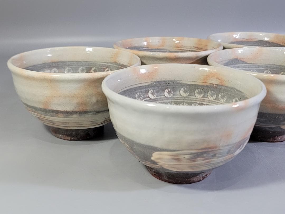 茶道具 三作三嶋茶碗 十客 平安清和作 共箱 美品 DT608 茶道具 三作