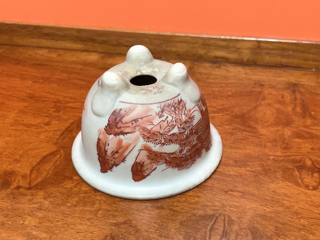 九谷雄岳　希少　赤絵山水図　九谷焼　ミニ盆栽鉢　盆栽鉢　盆栽小鉢　鉢　盆栽