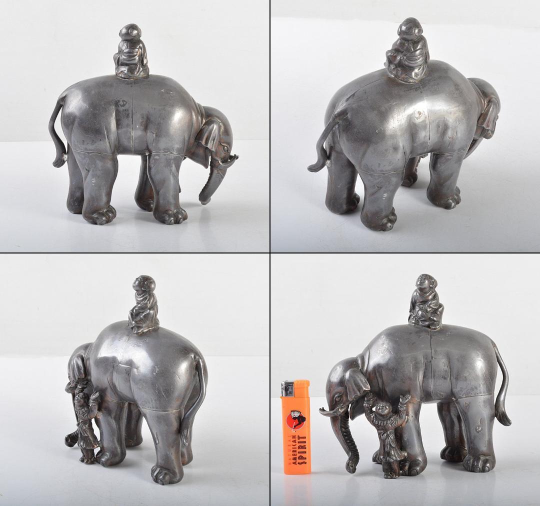 中国　あんちん製　象に唐子　置物　約1089g　M　R4775