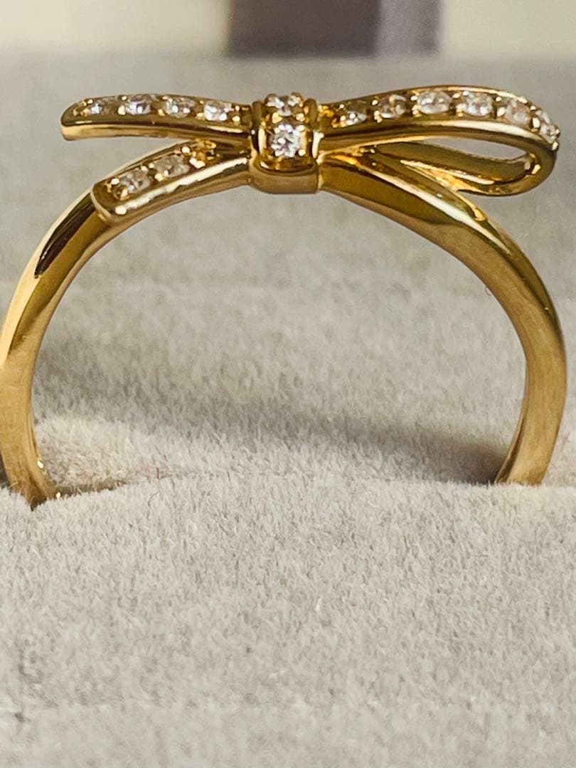 ほぼ未使用✨現行品✨　K18YG ダイヤモンド　リボンリング　9号【保証書あり】