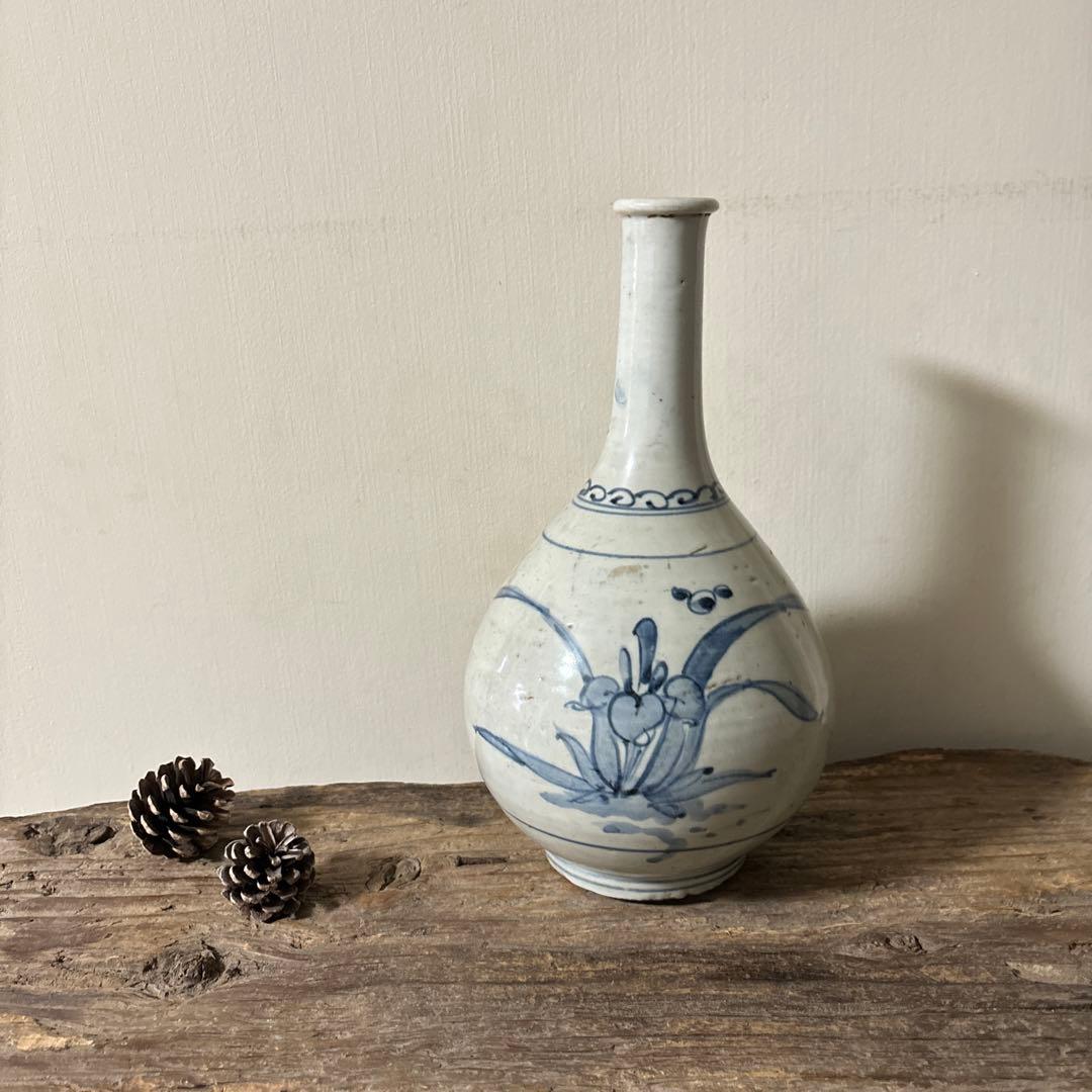 古伊万里染付徳利瓶　古道具　アンティーク　骨董　壷　花瓶　花入　白磁　検:李朝