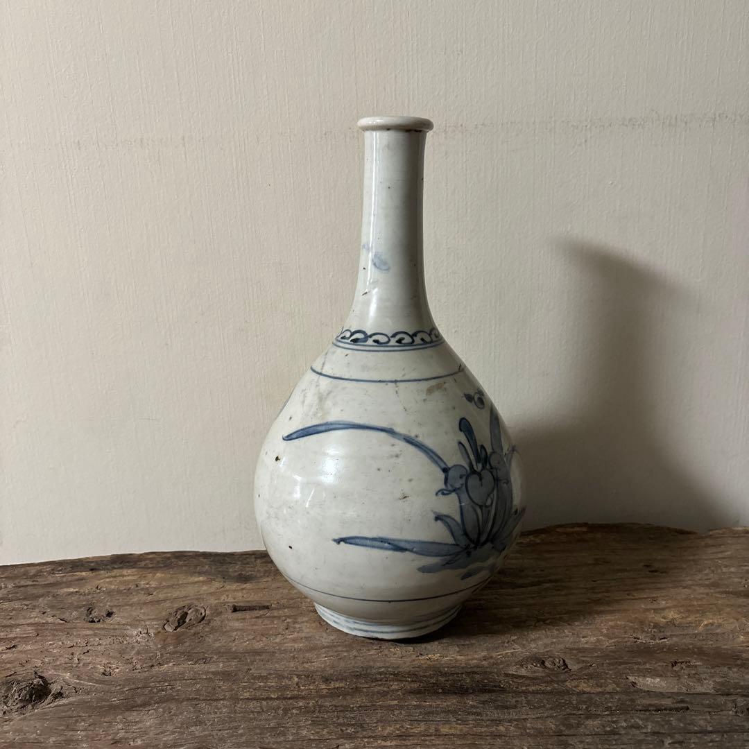 古伊万里染付徳利瓶　古道具　アンティーク　骨董　壷　花瓶　花入　白磁　検:李朝