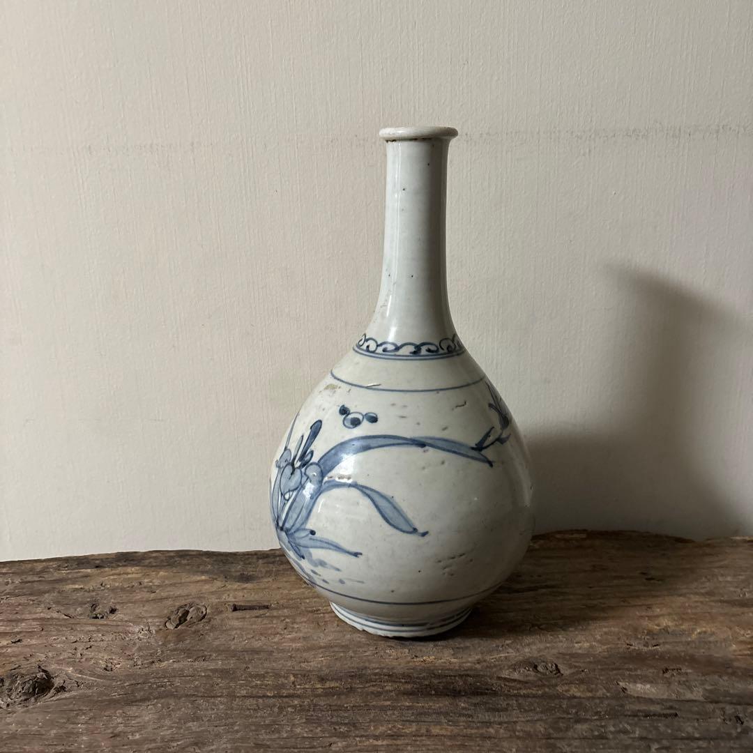 古伊万里染付徳利瓶　古道具　アンティーク　骨董　壷　花瓶　花入　白磁　検:李朝