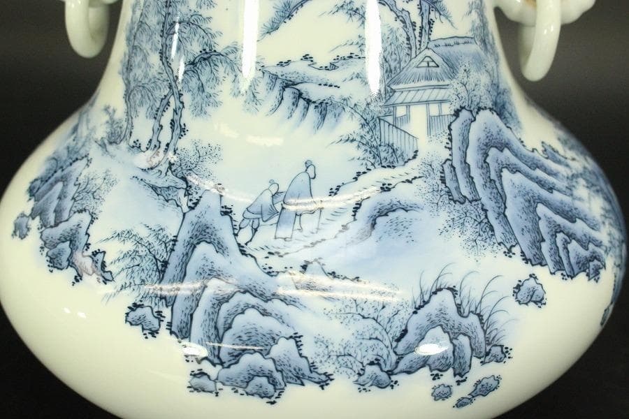 鍋島 象耳 染付 山水紋 花瓶 共箱 美品(BB494) - メルカリ