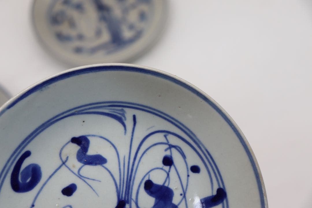 中国　清時代　染付中皿3点　アンティーク　送料込み250218