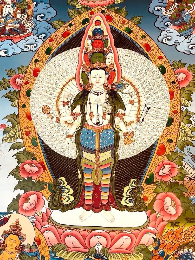新品手描き 肉筆画 ロケショワー 十一面観音 タンカ 曼荼羅 チベット密教 仏画