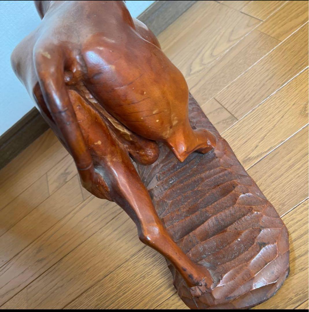 縁起物】一本 木彫り 牛 重厚感 置物 風水 オブジェ