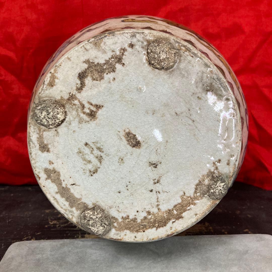 中国 色絵 三耳壺 鳳凰図