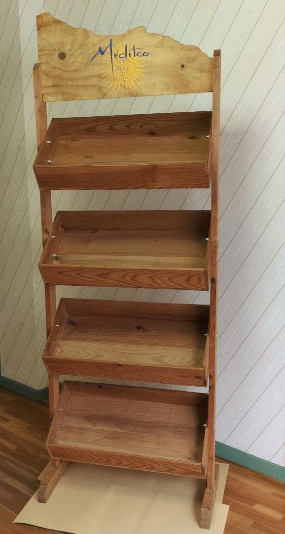 木製 陳列用傾斜ラック 4段 ワイン陳列棚 希少 店舗ディスプレイ