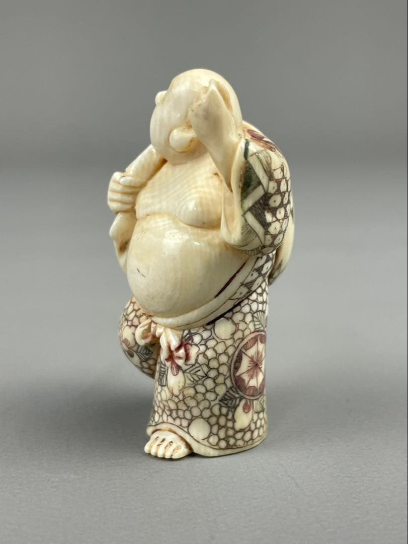 時代根付 極上細密彫り白材 マンモス牙製 作家物 天然素材 在銘